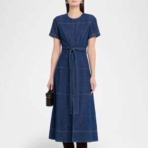 Tanya Taylor Ella Denim Midi Dress in Indigo Size 8 NWT